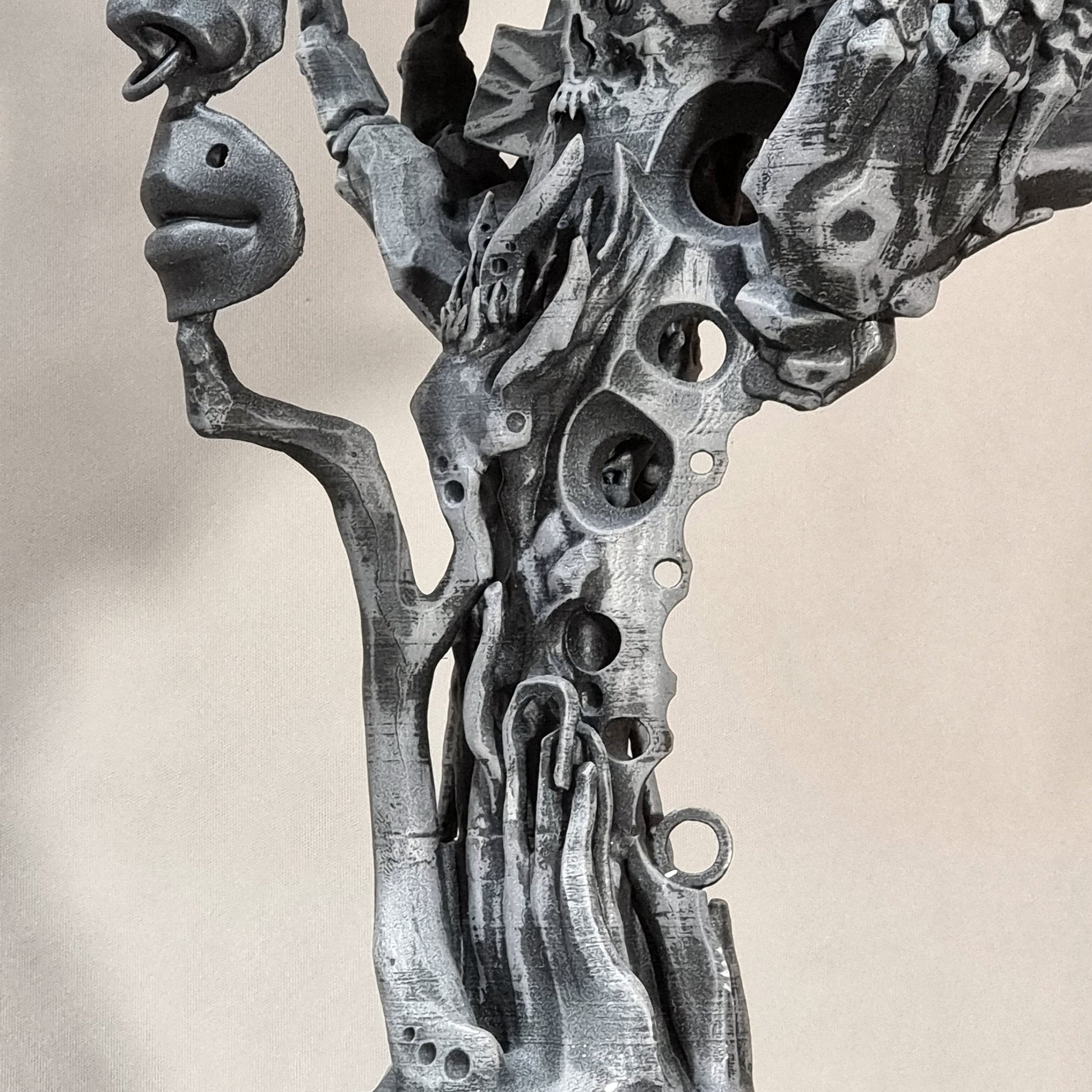 Saint (3D Printed Sculpture).  Print Time: 2 Month.  Weight: 3 Kg.  Dimension: 40"x48"x90" Cm.  Material: PLA Filament, Gray.  Color: Black Matte Patina over Gray, Full Matte.  Shipment: Totally free Worldwide.