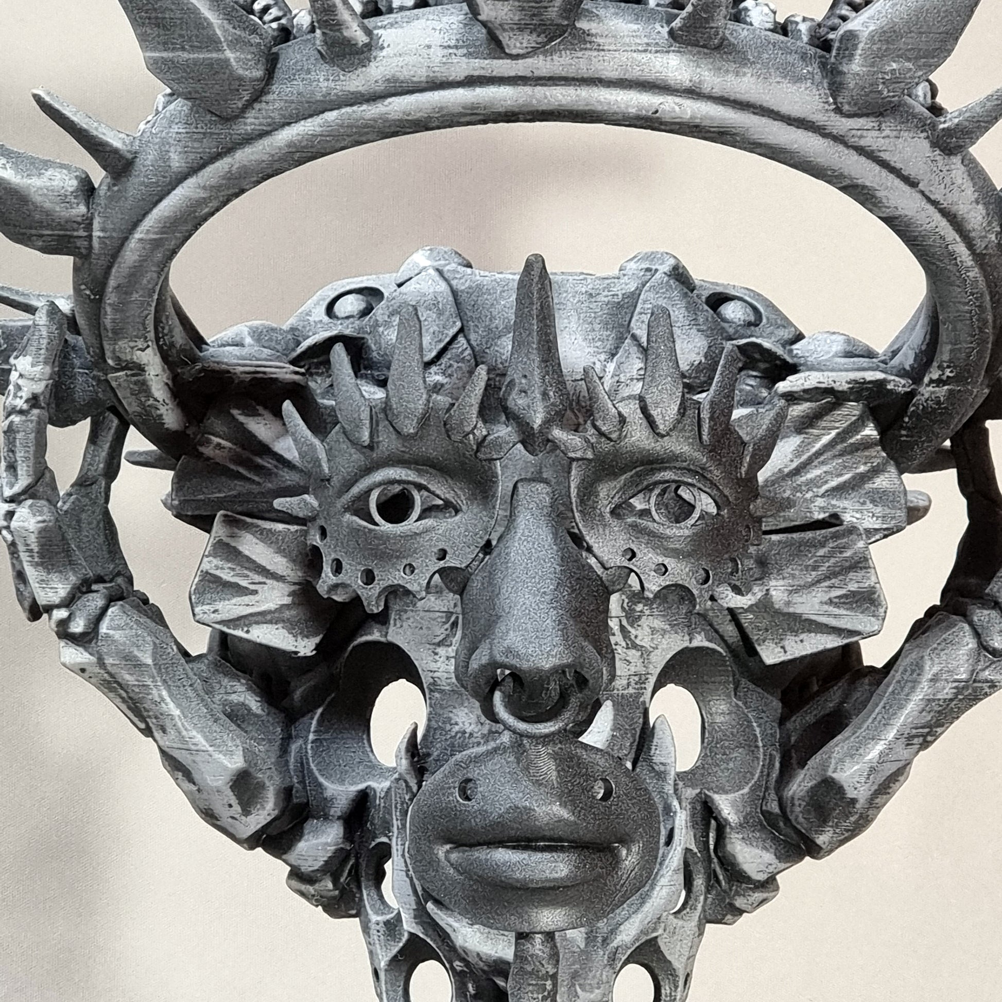 Saint (3D Printed Sculpture).  Print Time: 2 Month.  Weight: 3 Kg.  Dimension: 40"x48"x90" Cm.  Material: PLA Filament, Gray.  Color: Black Matte Patina over Gray, Full Matte.  Shipment: Totally free Worldwide.